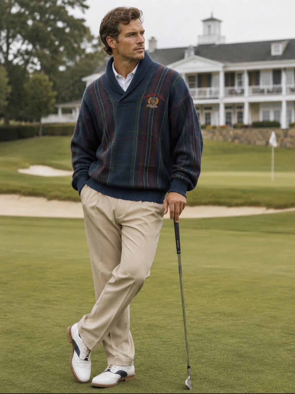 Men’s Vintage Pumpkin Ridge Wool Plaid Golf Sweater XL  Country Club Pullover